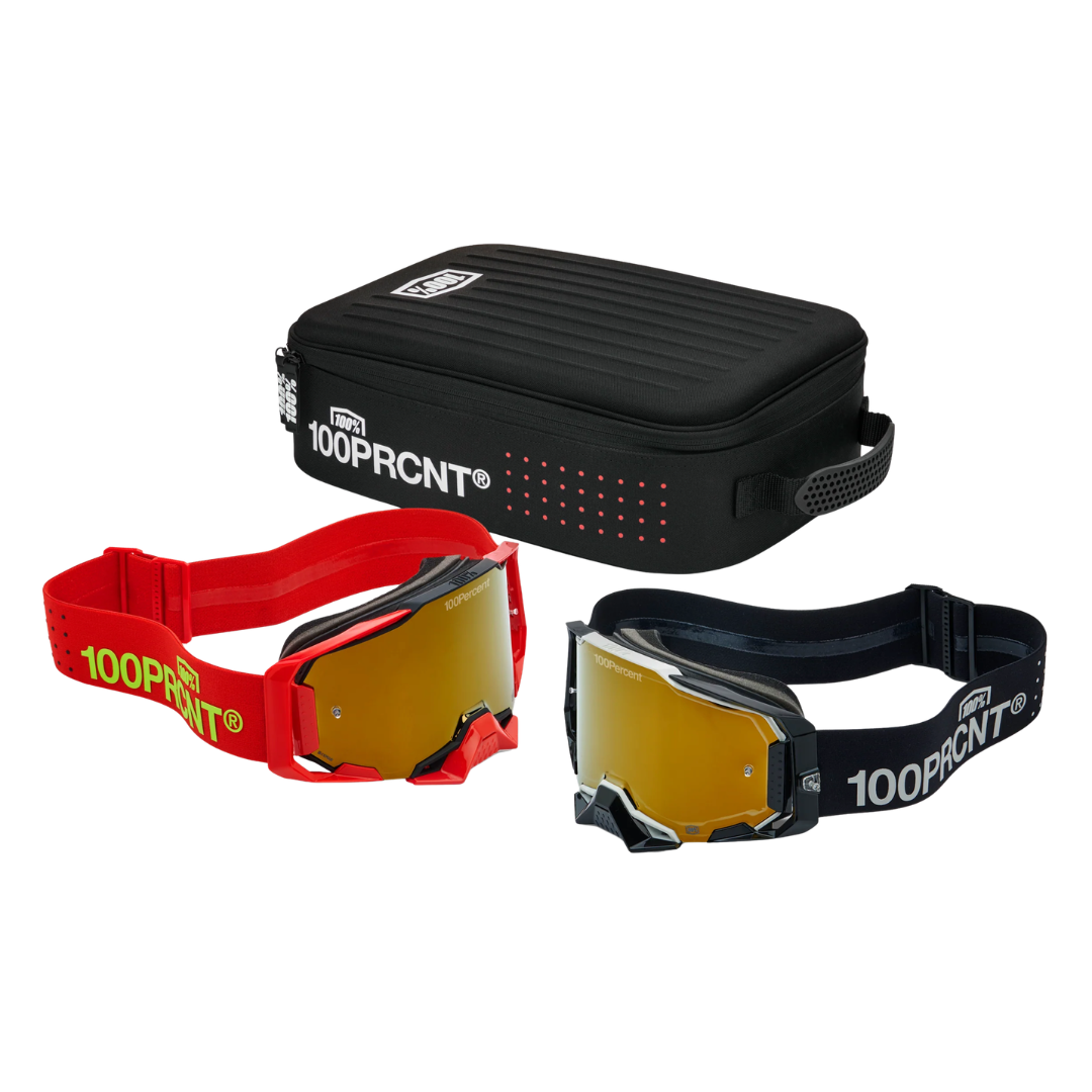 Goggle 100% Armega Dual Pro Pack Negro/Rojo Lente Dorado Espejo